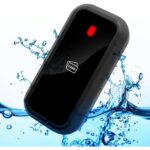 Schwarzer RFID-Kartenleser UHPPOTE in flacher Kunststoffausführung mit Kartensymbol und roter Status-LED