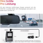 Schwarze Dashcam VIOFO A119 Mini 2 mit Farbdisplay und Starvis-2-Kennzeichnung, daneben ein Smartphone mit Kartenansicht