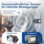 Anthrazitfarbener Bewegungsmelder HUBER Motion 100 auf Wandarm mit nach unten gerichteter weisser Fresnel-Linse und drei Drehreglern