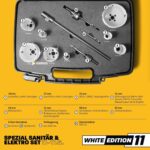 Elfteiliges Amboss White Edition Lochsägen-Set aus Bi-Metall im schwarzen Koffer mit acht weissen Lochsägen von 19 bis 83 mm