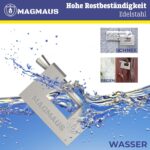 Silbernes Blockschloss Magmaus RTL50 aus Edelstahl mit gerader Riegelstange und drei blauen Schlüsseln