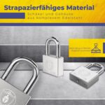 Silbernes Vorhängeschloss Magmaus PDL50 aus Edelstahl mit dickem Bügel und drei blauen Schlüsseln