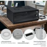 Schwarzer 19-Zoll-Netzwerkschrank HMF 65704-02 mit vier Höheneinheiten, Glastür und zwei Lüftungsöffnungen im Deckel