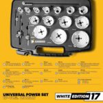 Siebzehnteiliges Amboss White Edition Lochsägen-Set aus Bi-Metall im schwarzen Koffer mit vierzehn weissen Lochsägen von 20 bis 83 mm