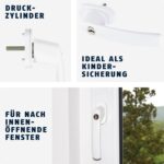 Weisser abschliessbarer ABUS-Fenstergriff FG200 in L-Form mit Druckzylinder und Wendeschlüssel