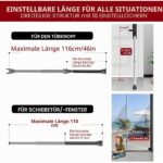 Weisse dreiteilige Türsicherungsstange aus Metall mit Y-förmigem Kopf und schwarzem Gummifuss