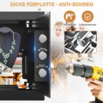 Schwarzer Möbeltresor mit elektronischem Zahlenschloss, Drehknauf und drei Riegelbolzen, Tür geöffnet