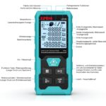 Türkisfarbener Kiprim LD100 Laser-Entfernungsmesser mit grossem LC-Display, grünem Laserstrahl und USB-C-Ladekabel