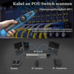 Blauer Leitungssucher Mastfuyi FY869B mit Sender und Empfänger, Krokodilklemmen-Kabel, RJ45-Adapterkabel und Aufbewahrungstasche
