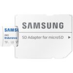 Weisse microSD-Karte Samsung PRO Endurance mit 256 GB sowie U3- und V30-Kennzeichnung