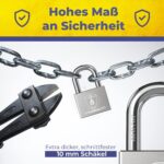 Silbernes Vorhängeschloss Magmaus PDL50 aus Edelstahl mit dickem Bügel und drei blauen Schlüsseln
