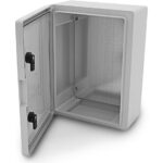 Lichtgrauer ARLI Schaltschrank aus ABS-Kunststoff, 400 x 500 x 175 mm, geschlossene Tür mit zwei Verriegelungen
