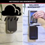 Grauer Schlüsseltresor Master Lock 5425EURD mit vier blau beleuchteten Zahlenrädern und aufgeklappter schwarzer Wetterschutzhaube