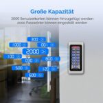 Retekess T-AC03 Codeschloss in Silber aus Zinklegierung mit blau beleuchteter Zifferntastatur, Klingeltaste und zehn blauen RFID-Schlüsselanhängern