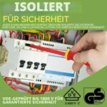 Achtteiliges Schraubendreher-Set BLOSTM mit rot-gelben isolierten Griffen und Spannungsprüfer in schwarzer Aufbewahrungsbox