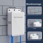 Weisser PoE-Extender von YuanLey im wasserdichten Kunststoffgehäuse mit vier RJ45-Buchsen und Laschen für die Wandmontage