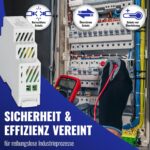 Weisses Hutschienen-Netzteil von Poppstar mit 18 mm Baubreite, Typenschild mit 12 V und 1,25 A, Einstellpotentiometer oben und Schraubklemmen N und L unten