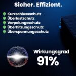 Schwarzer DC/DC-Spannungswandler von Bauer Electronics mit roter und schwarzer Anschlussleitung und USB-C-Stecker am Ausgangskabel