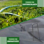 Schwarze unverzinkte GardenGloss U-Erdanker aus Stahl für Vlies, Netze und Gartenbefestigungen.