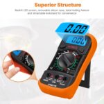 Gelb-schwarzes ULTRICS Digitalmultimeter mit Messleitungen, Batterie und beleuchtetem Display.