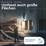 Anthrazitfarbener Bewegungsmelder HUBER Motion 100 auf Wandarm mit nach unten gerichteter weisser Fresnel-Linse und drei Drehreglern