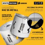 Elfteiliges Amboss White Edition Lochsägen-Set aus Bi-Metall im schwarzen Koffer mit acht weissen Lochsägen von 19 bis 83 mm
