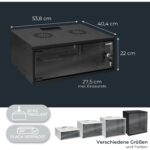 Schwarzer 19-Zoll-Netzwerkschrank HMF 65704-02 mit vier Höheneinheiten, Glastür und zwei Lüftungsöffnungen im Deckel