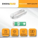 Weisse LED-Fluchtwegleuchte aus Polykarbonat mit grünem Rettungszeichen und weissem Richtungspfeil für die Wandmontage