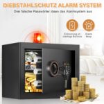 Schwarzer Möbeltresor mit elektronischem Zahlenschloss, Drehknauf und drei Riegelbolzen, Tür geöffnet