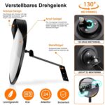 Schwarzer konvexer Verkehrsspiegel von moveland mit 30 cm Durchmesser, Wetterkappe und Metallwandhalterung