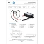 Schwarzer DC/DC-Spannungswandler von Bauer Electronics mit roter und schwarzer Anschlussleitung und USB-C-Stecker am Ausgangskabel