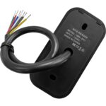 Schwarzer RFID-Kartenleser UHPPOTE in flacher Kunststoffausführung mit Kartensymbol und roter Status-LED