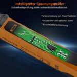 Orange-schwarzer Proster PST224 Spannungsprüfer in Stiftform mit Prüfspitze, LED-Anzeigen, Tasten und Taschenclip.