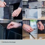 Schwarzer 19-Zoll-Netzwerkschrank HMF 65704-02 mit vier Höheneinheiten, Glastür und zwei Lüftungsöffnungen im Deckel