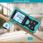 Türkisfarbener Kiprim LD100 Laser-Entfernungsmesser mit grossem LC-Display, grünem Laserstrahl und USB-C-Ladekabel