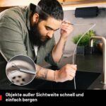 Silberner flexibler Krallengreifer und teleskopischer Magnetstab NoCry mit schwarzem Gummigriff