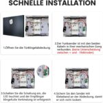 Weisser Steckdosen-Empfänger von BITIWEND mit Euro-Stecker und blauer LED-Leiste, daneben der kleine Funkkonverter mit Antenne und zwei roten Anschlussdrähten