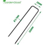 Schwarze unverzinkte GardenGloss U-Erdanker aus Stahl für Vlies, Netze und Gartenbefestigungen.