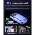 Silberne SwitchBot Video-Türklingel mit runder Weitwinkellinse, weisser 4,3-Zoll-Innenmonitor mit Standfuss und schwarzes Solarpanel auf schwenkbarem weissem Montagearm mit USB-C-Kabel