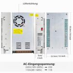 Offenes Schaltnetzteil MEISHILE S-600-12 im silbernen Aluminiumgehäuse mit Lüfteröffnung und Schraubklemmenleiste