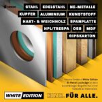 Elfteiliges Amboss White Edition Lochsägen-Set aus Bi-Metall im schwarzen Koffer mit acht weissen Lochsägen von 19 bis 83 mm