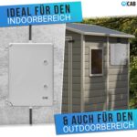 Grauer QCAB Verteilerkasten aus ABS-Kunststoff, 300 x 400 x 170 mm, geöffnet mit verzinkter Montageplatte und Kabelverschraubungen
