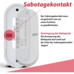 Weisser Safe2Home Funk-Magnetkontakt mit separatem Magnet und roter Melde-LED, montiert am Fensterflügel