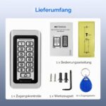 Retekess T-AC03 Codeschloss in Silber aus Zinklegierung mit blau beleuchteter Zifferntastatur, Klingeltaste und zehn blauen RFID-Schlüsselanhängern