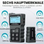 Schwarzer PoE- und Netzwerkkabeltester Noyafa NF-488 mit beleuchtetem LCD, Tastenfeld und separatem RJ45-Fernstück