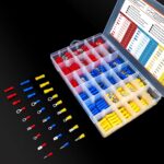 Sortimentskasten mit 750 isolierten Kabelschuhen in Rot, Blau und Gelb, darunter Flachstecker, Gabel- und Ringkabelschuhe