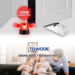 Drei weisse Türstopper-Alarme mit Edelstahlabdeckung, Empfindlichkeitsschalter und Ein-Aus-Schalter