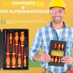 Achtteiliges Schraubendreher-Set BLOSTM mit rot-gelben isolierten Griffen und Spannungsprüfer in schwarzer Aufbewahrungsbox