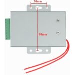 Graues Metallgehäuse eines Netzteils für Zutrittskontrolle mit Aufdruck Power Supply Control, achtpoliger Schraubklemmleiste, roter Betriebs-LED, Zeitregler und zwei roten offenen Anschlussleitungen