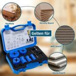 Blaues CCLIFE Lochsägen-Set aus Bi-Metall mit sechs Lochsägen und zwei Aufnahmeschäften im blauen Kunststoffkoffer
